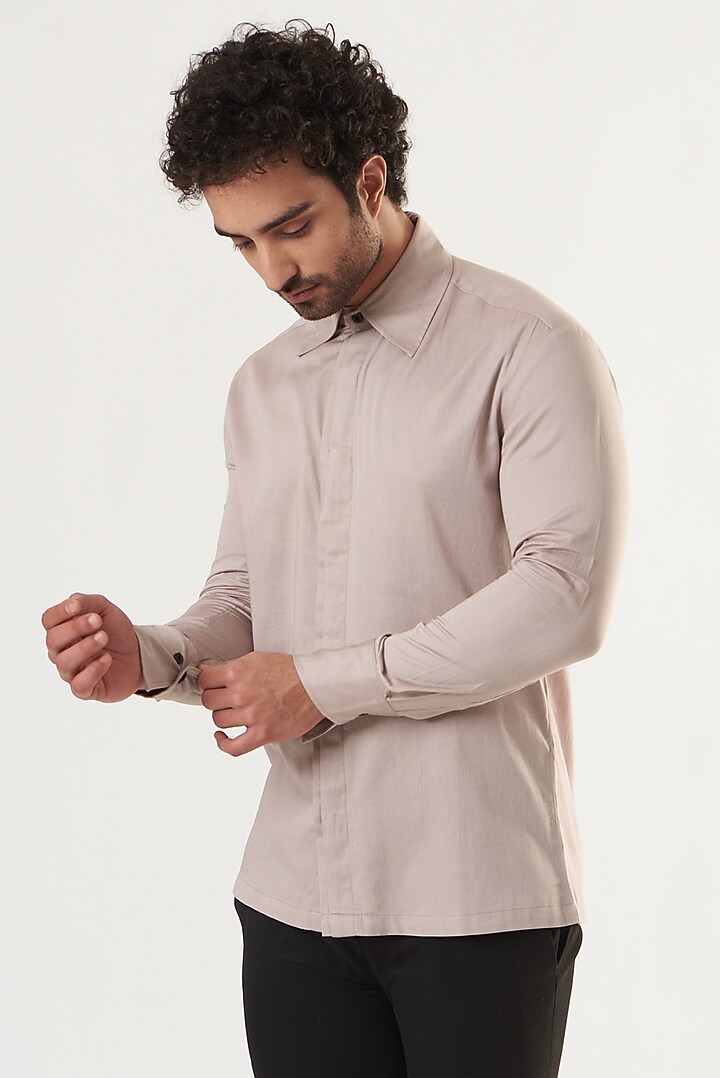 Mauve Cotton Satin Summer Shirt by Shaberry Men at Pernia's Pop Up Shop