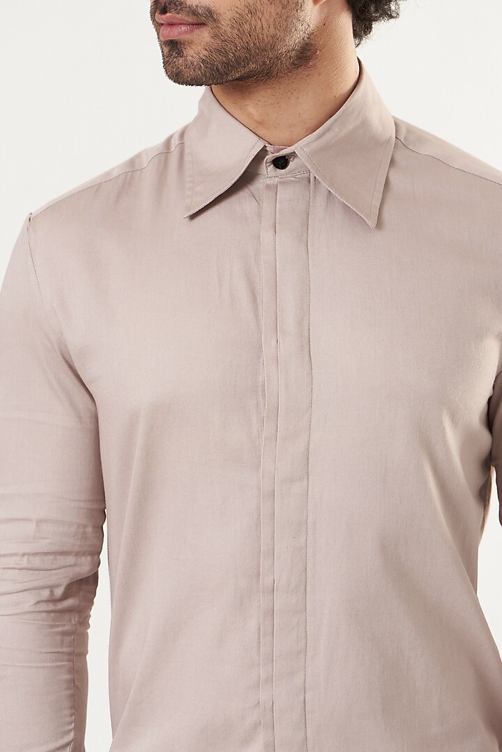 Mauve Cotton Satin Summer Shirt by Shaberry Men at Pernia's Pop Up Shop