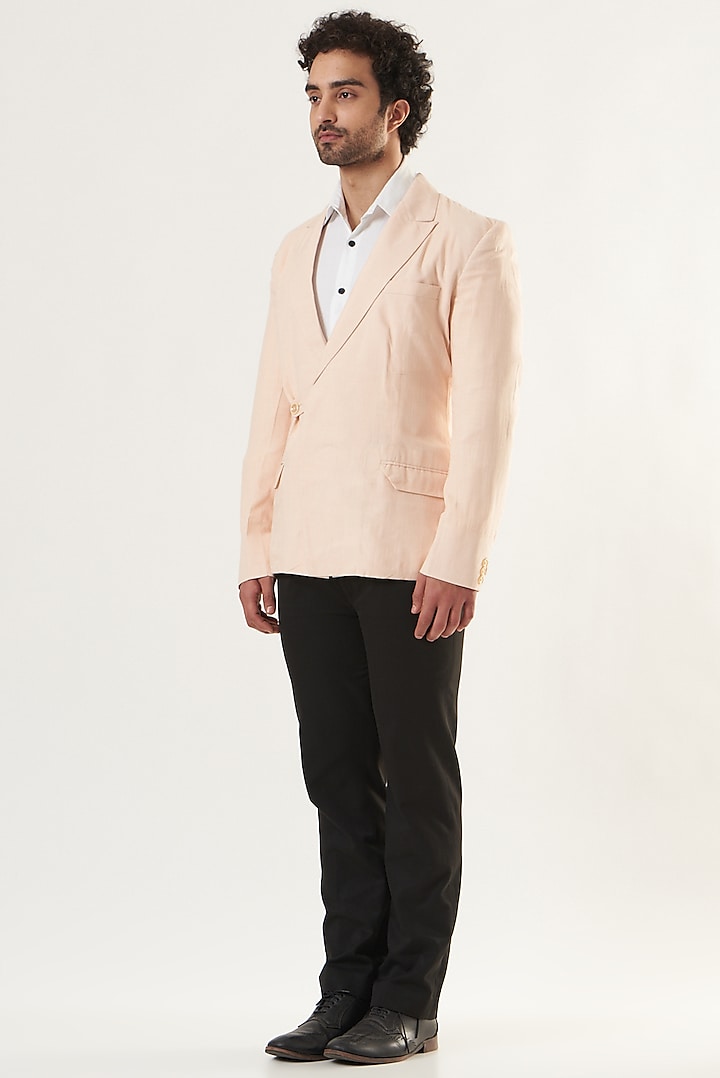 Peach Linen Asymmetric Blazer by Shaberry Men