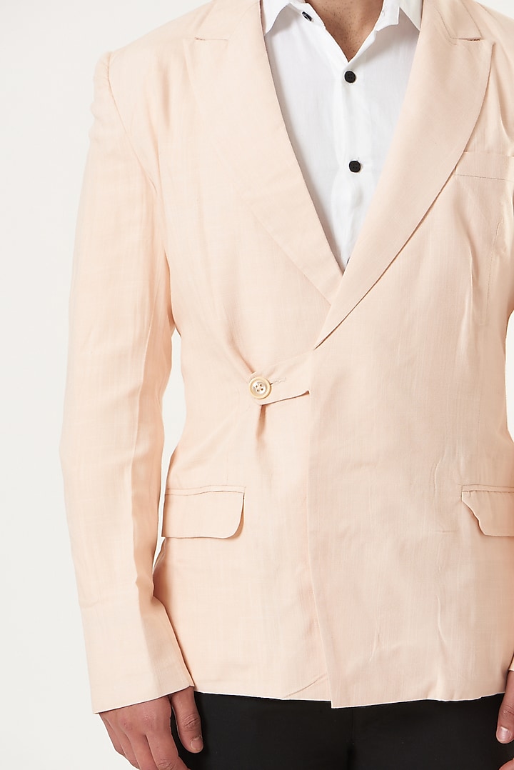 Peach Linen Asymmetric Blazer by Shaberry Men at Pernia's Pop Up Shop