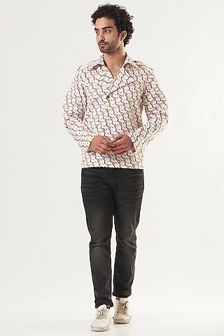 White Printed Hoodie by Shaberry Men
