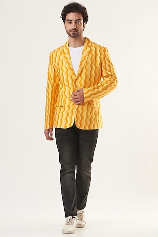 Orange Printed Blazer by Shaberry Men