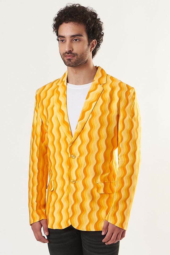 Orange Printed Blazer by Shaberry Men at Pernia's Pop Up Shop