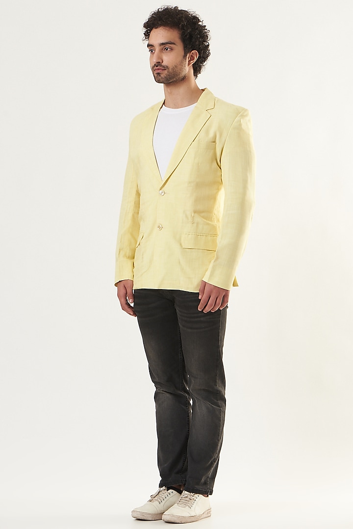 Yellow Linen Blazer by Shaberry Men