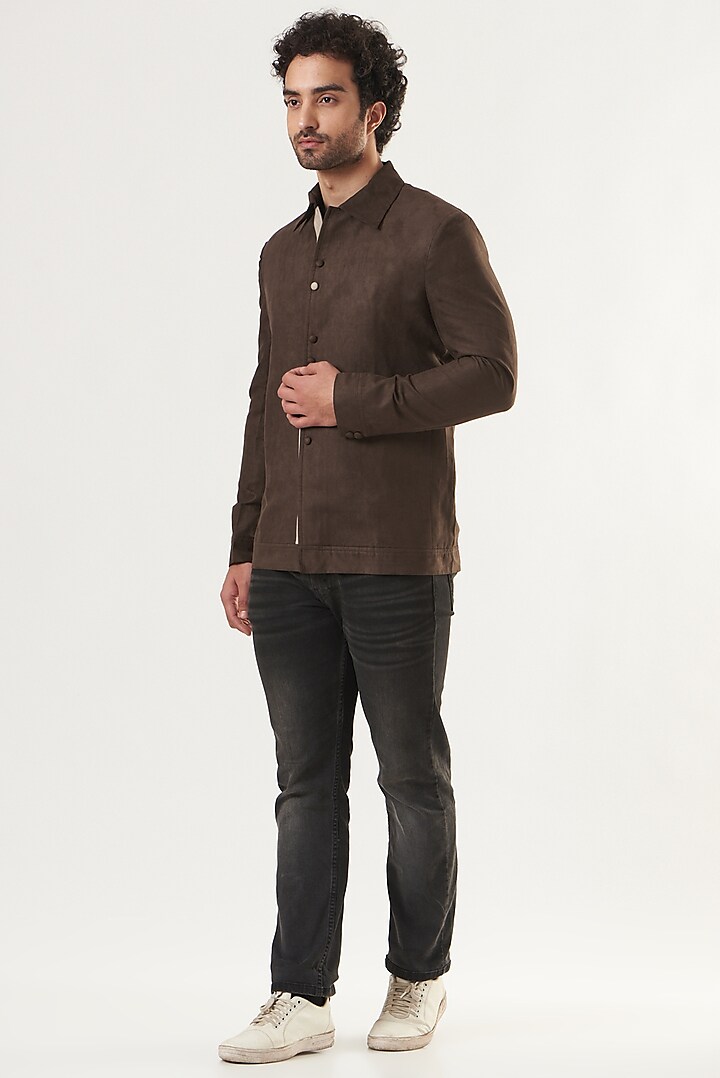 Brown Cotton Jacket by Shaberry Men