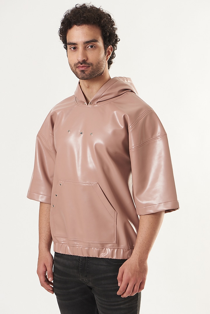 Mauve Faux Leather Hoodie by Shaberry Men at Pernia's Pop Up Shop