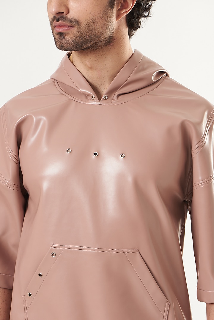 Mauve Faux Leather Hoodie by Shaberry Men at Pernia's Pop Up Shop