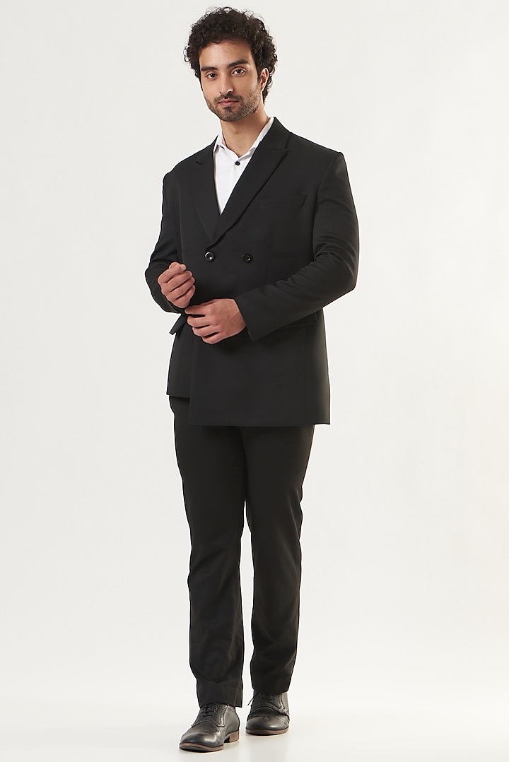 Black Banana Crepe Double-Breasted Blazer by Shaberry Men