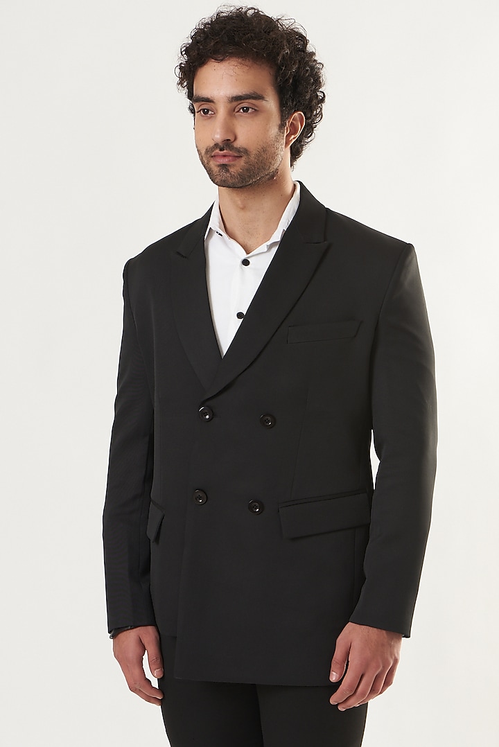 Black Banana Crepe Double-Breasted Blazer by Shaberry Men at Pernia's Pop Up Shop