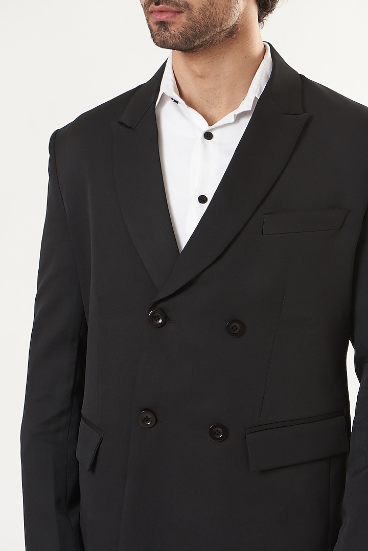 Black Banana Crepe Double-Breasted Blazer by Shaberry Men at Pernia's Pop Up Shop