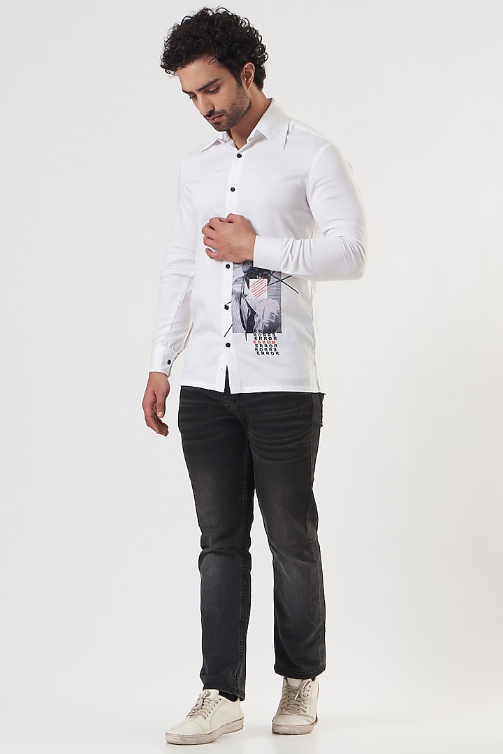 White Printed Shirt by Shaberry Men