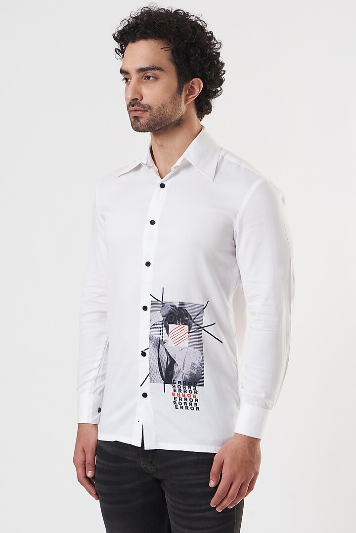 White Printed Party Wear Shirt by Shaberry Men at Pernia's Pop Up Shop
