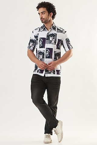 White Smoke Printed Shirt by Shaberry Men