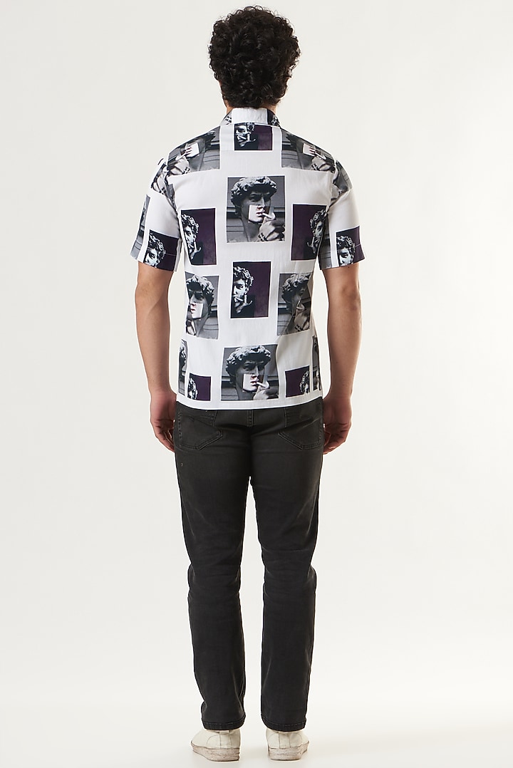 White Smoke Printed Party Wear Shirt by Shaberry Men at Pernia's Pop Up Shop