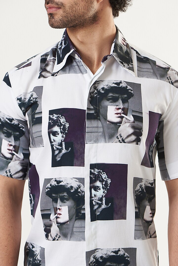 White Smoke Printed Party Wear Shirt by Shaberry Men at Pernia's Pop Up Shop