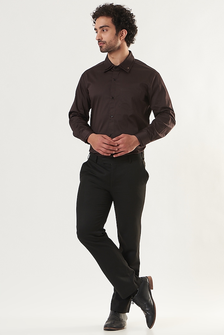 Brown Cotton Double-Collar Shirt by Shaberry Men