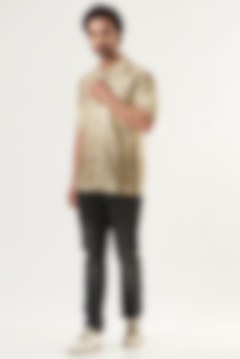 Beige Printed Shirt by Shaberry Men