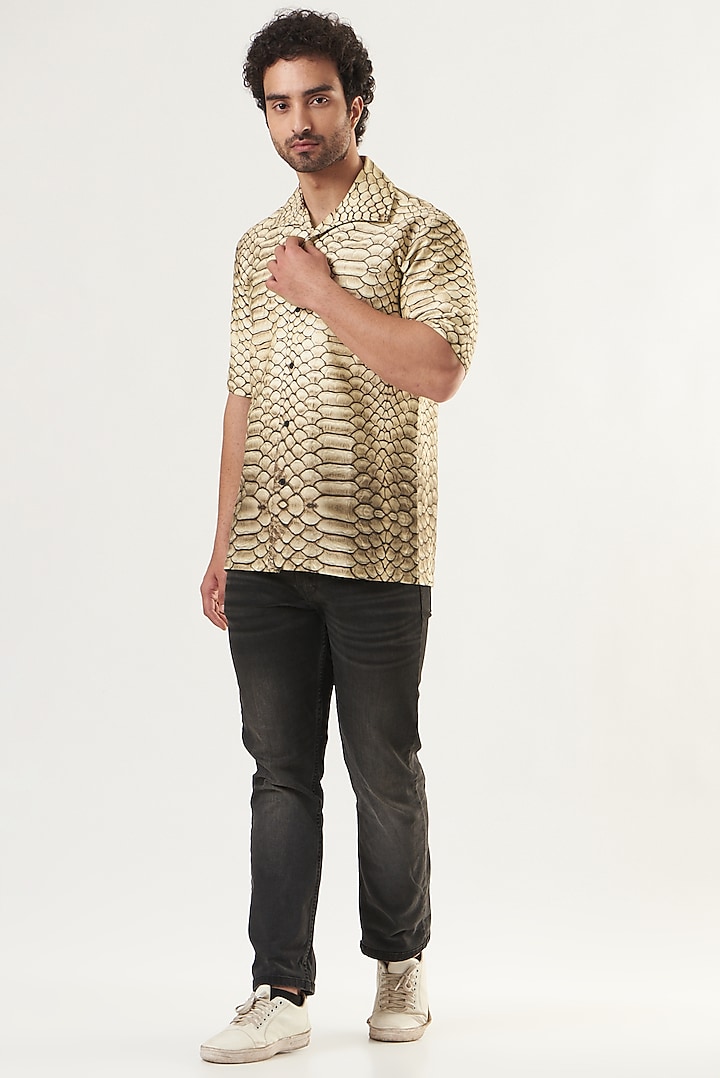 Beige Printed Shirt by Shaberry Men