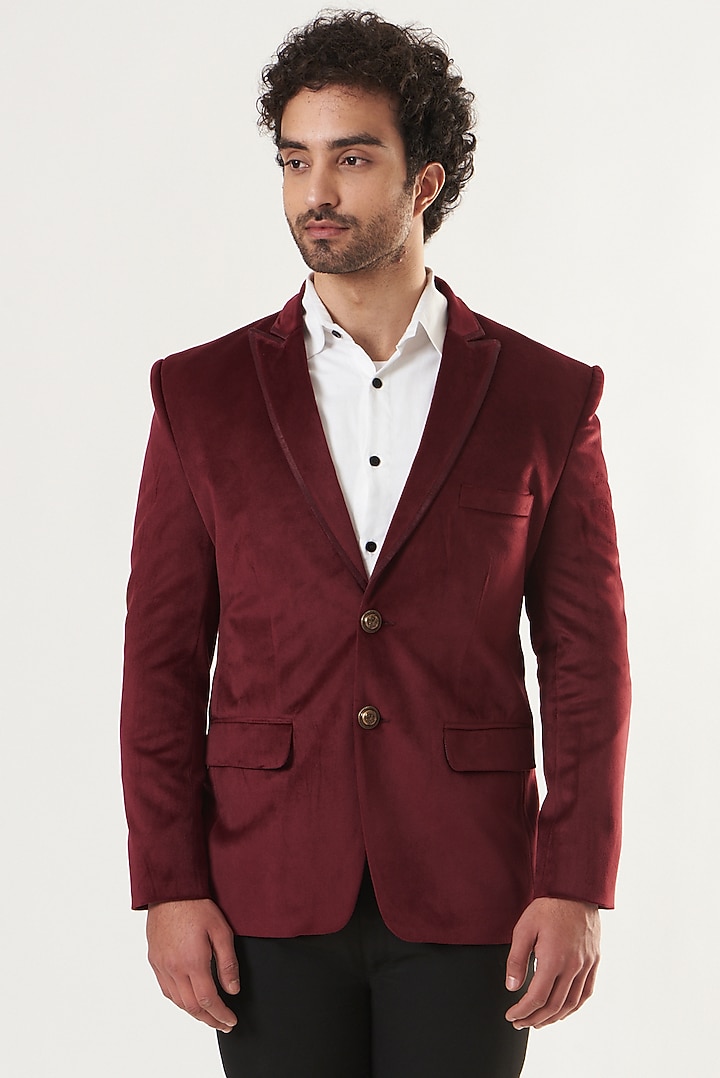 Deep Wine Velvet Blazer by Shaberry Men at Pernia's Pop Up Shop