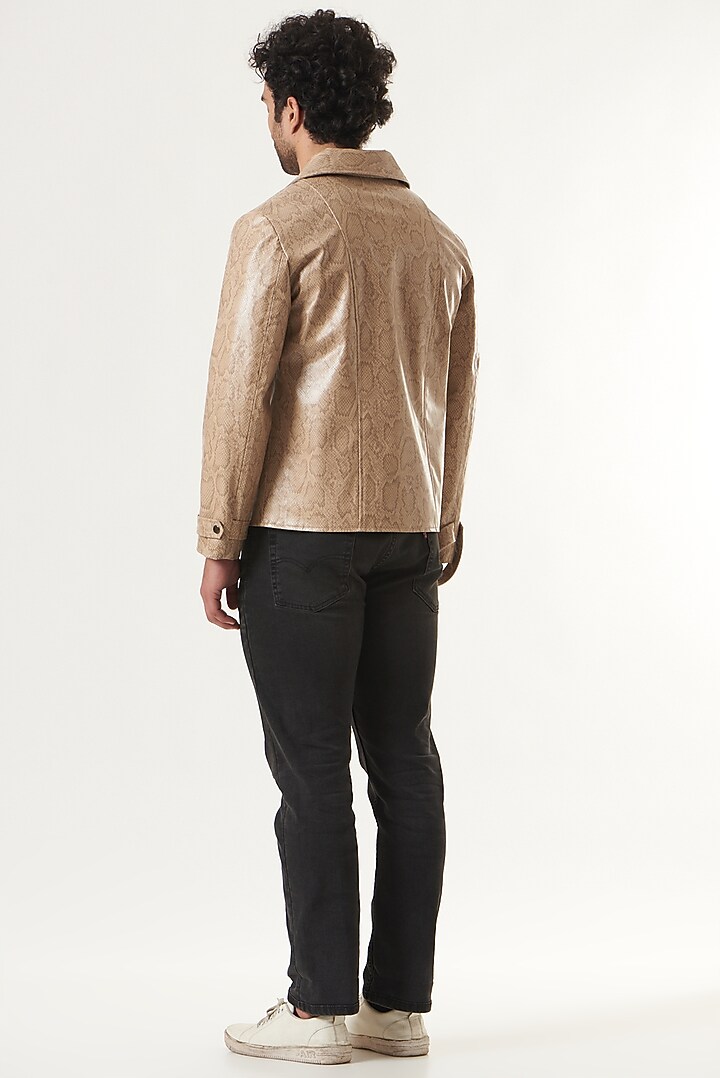Beige Faux Leather Jacket by Shaberry Men at Pernia's Pop Up Shop