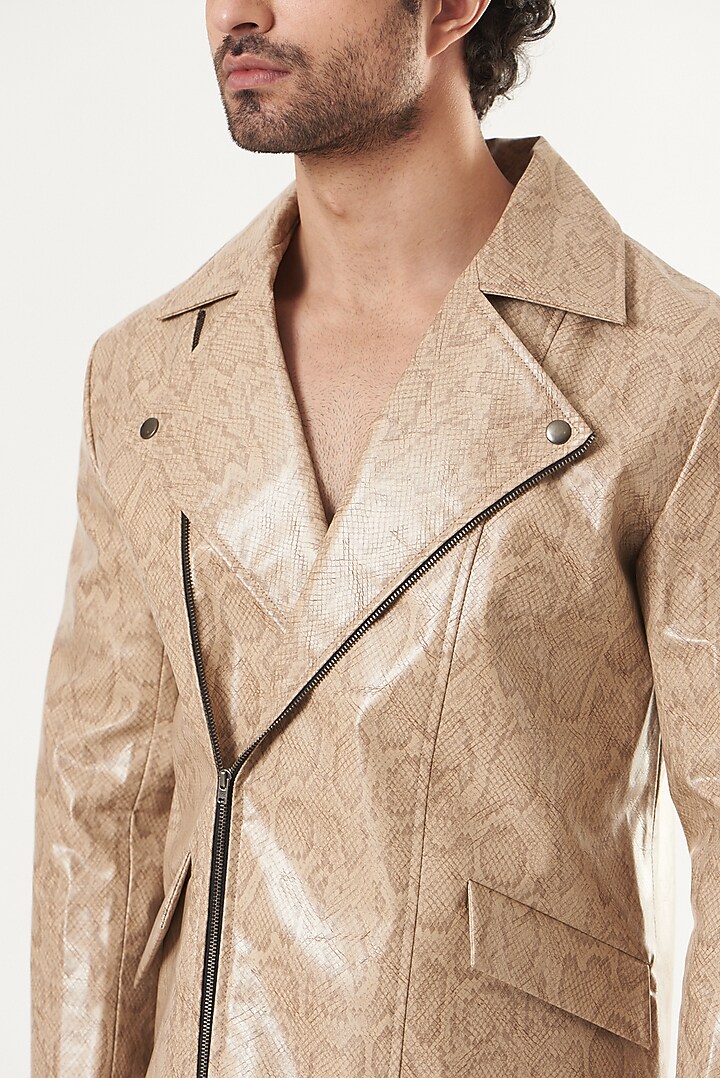 Beige Faux Leather Jacket by Shaberry Men at Pernia's Pop Up Shop