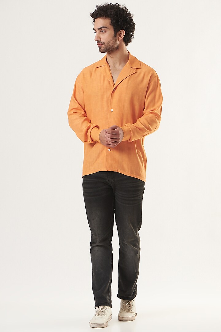 Orange Linen Shirt by Shaberry Men