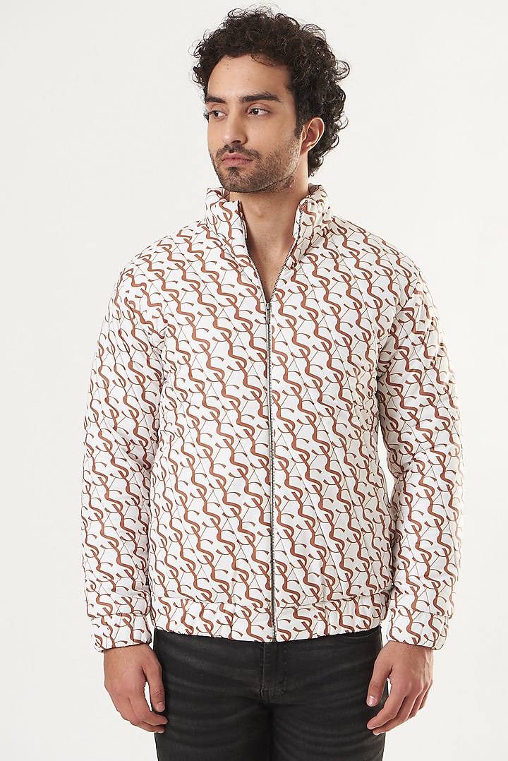 White Printed Puffer Jacket by Shaberry Men at Pernia's Pop Up Shop