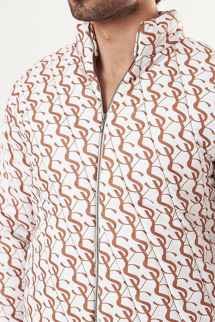 White Printed Puffer Jacket by Shaberry Men at Pernia's Pop Up Shop