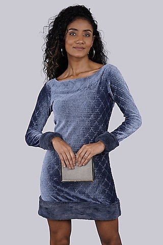 Blue Velvet Checkered Bodycon Dress by Shaberry