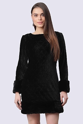 Black Velvet Checkered Bodycon Dress by Shaberry