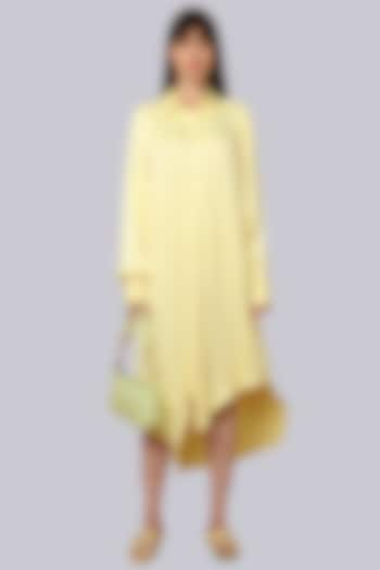 Yellow Organic Orange Fibre Fabric Asymmetrical Shirt Dress by Shaberry at Pernia's Pop Up Shop