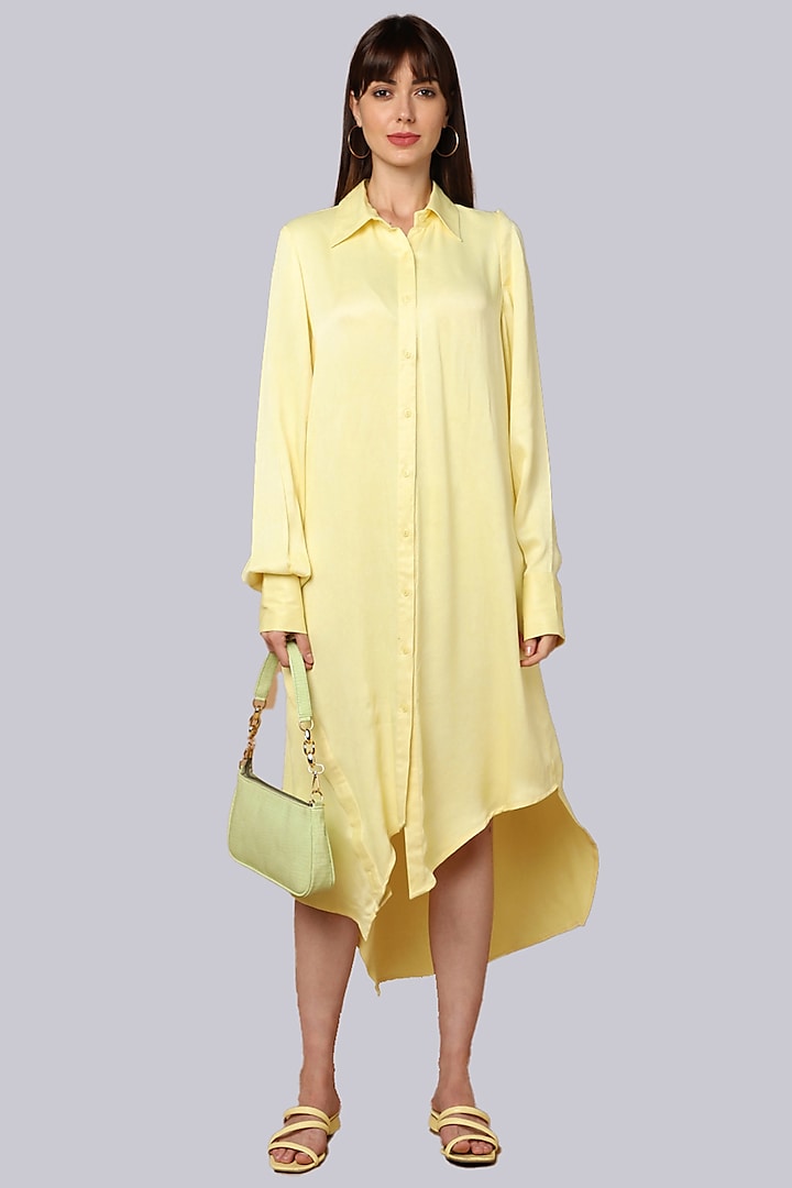 Yellow Organic Orange Fibre Fabric Asymmetrical Shirt Dress by Shaberry at Pernia's Pop Up Shop