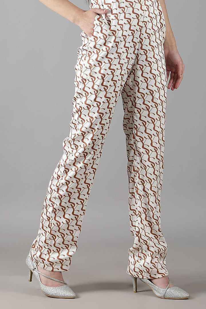 Off-White Satin Printed Jumpsuit by Shaberry at Pernia's Pop Up Shop