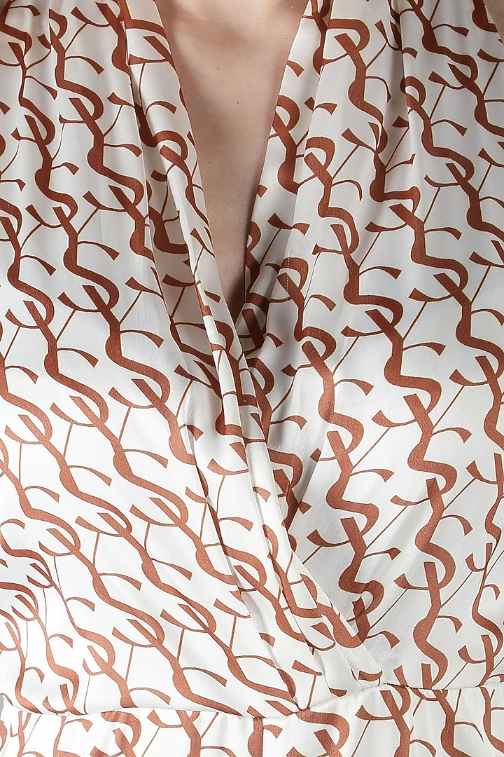 Off-White Satin Printed Jumpsuit by Shaberry at Pernia's Pop Up Shop
