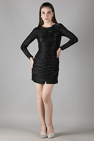 Black Shimmer Satin Mini Dress by Shaberry