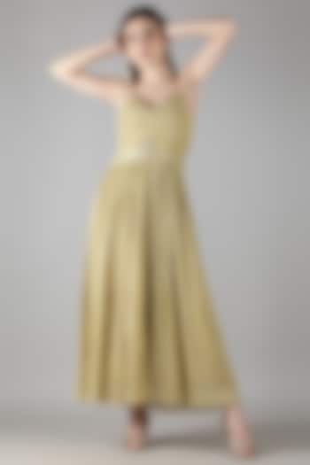 Golden Satin Pleated Dress by Shaberry