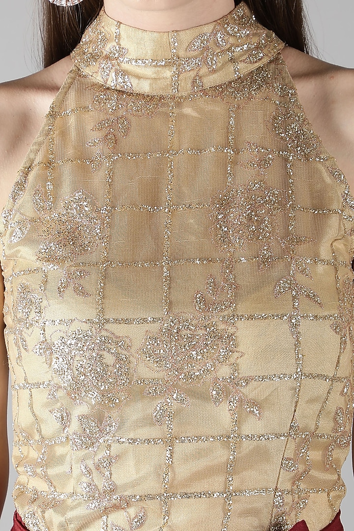Golden & Wine Satin Draped Vacation Dress by Shaberry at Pernia's Pop Up Shop
