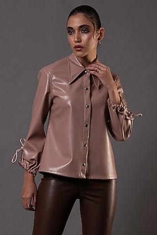 Mauve Faux Leather Shirt by Shaberry
