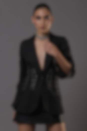 Black Faux Leather Corset Blazer by Shaberry at Pernia's Pop Up Shop