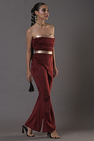Dark Wine Velvet Tube Jumpsuit by Shaberry