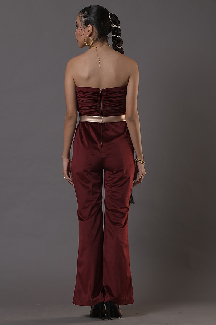 Dark Wine Velvet Tube Jumpsuit by Shaberry at Pernia's Pop Up Shop