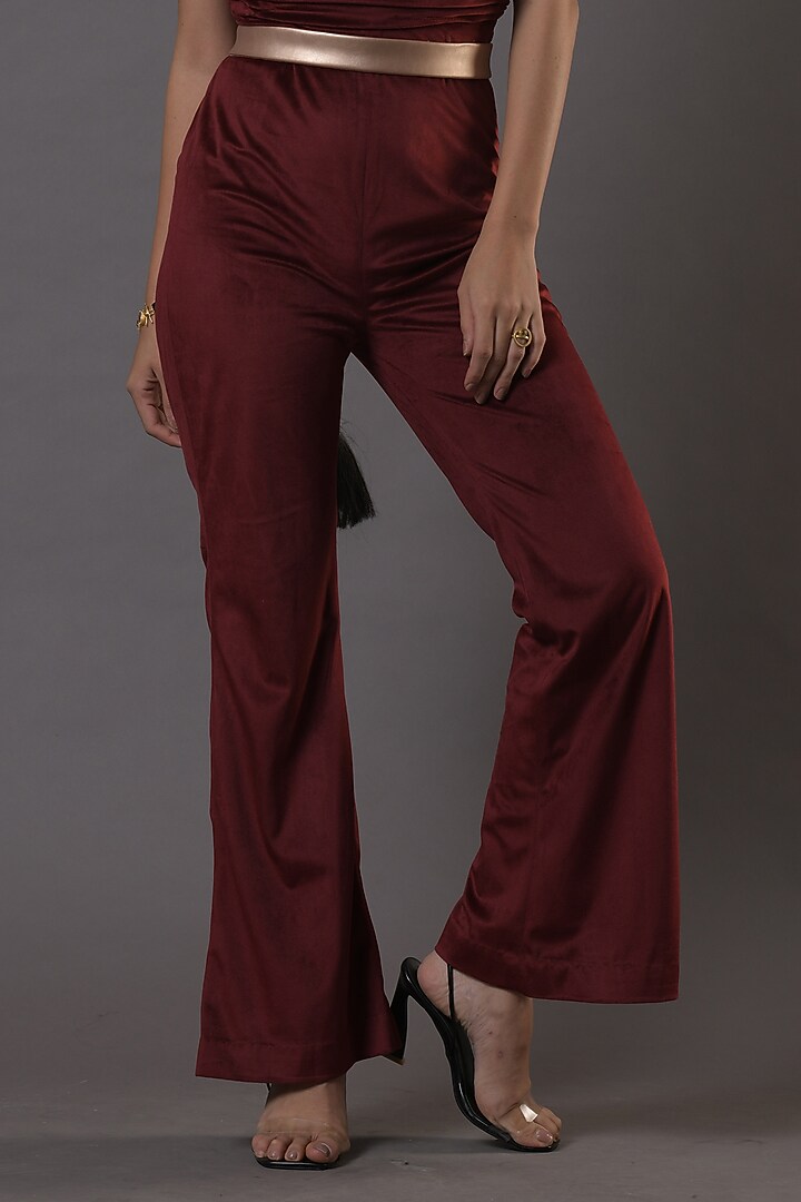 Dark Wine Velvet Tube Jumpsuit by Shaberry at Pernia's Pop Up Shop