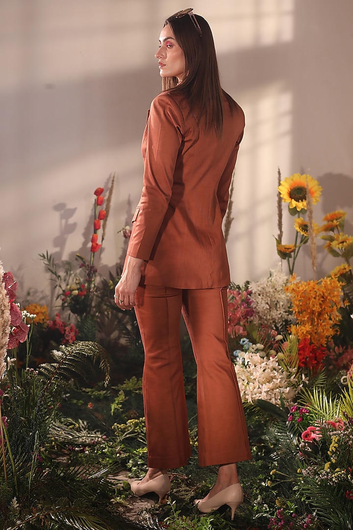 Rust Cotton Satin Blazer Set by Shaberry at Pernia's Pop Up Shop