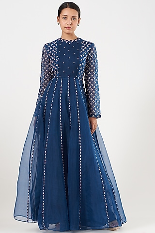 Blue Embroidered Anarkali by Shasha Gaba