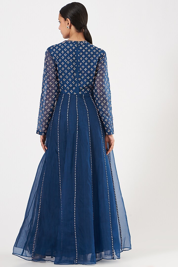 Blue Embroidered Wedding Anarkali by Shasha Gaba at Pernia's Pop Up Shop