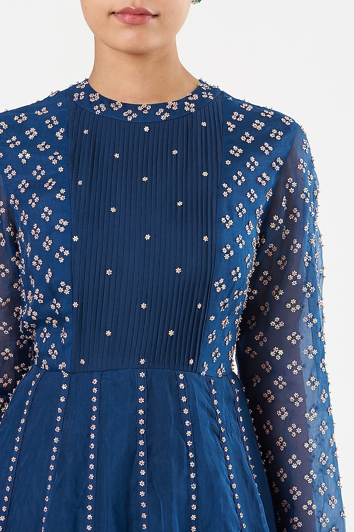 Blue Embroidered Wedding Anarkali by Shasha Gaba at Pernia's Pop Up Shop