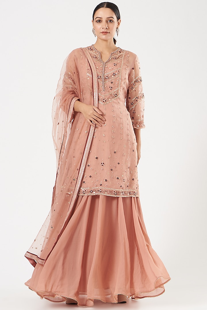 Rose Organza Embroidered Sharara Set by Shasha Gaba at Pernia's Pop Up Shop