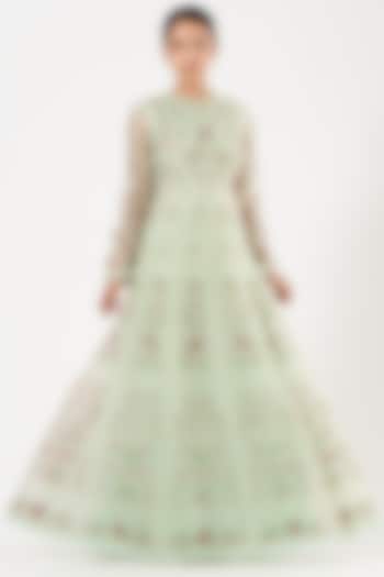 Mint Green Embroidered Gown by Shasha Gaba