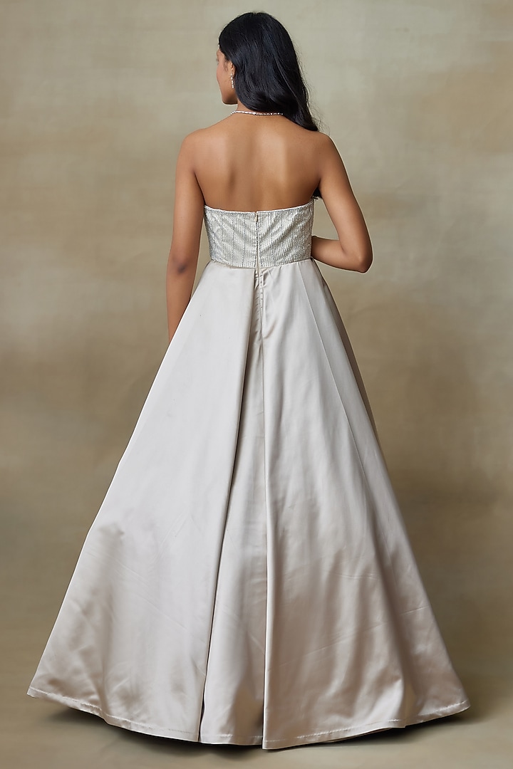 White Satin Swarovski Embellished Wedding Gown by Shasha Gaba at Pernia's Pop Up Shop