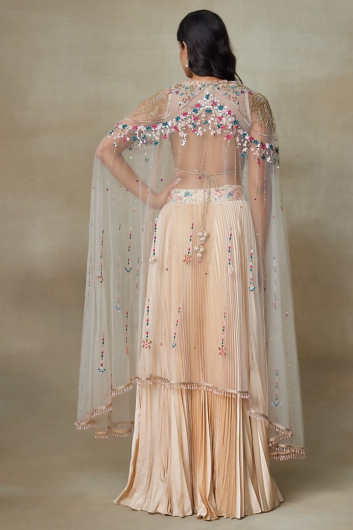 Toosh Satin Pleated Jacket Wedding Lehenga Set by Shasha Gaba at Pernia's Pop Up Shop